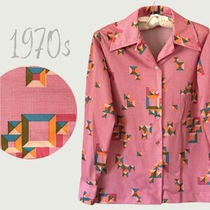 vintage 70s Jane Colby novelty print shirt size medium